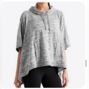 Lou & Grey Gray Marled Cowl Neck Sweater 3/4 Sleeve Poncho Hoodie M